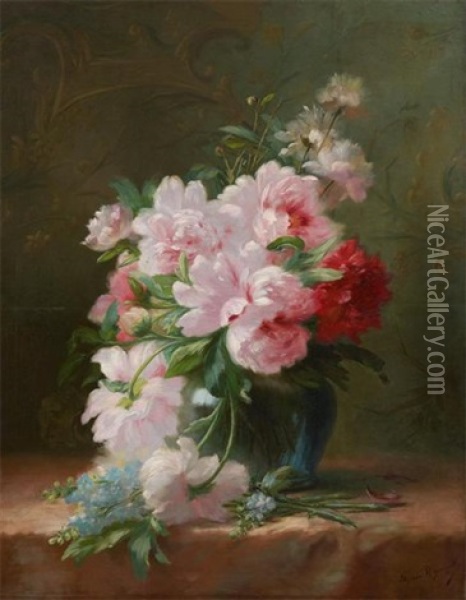 Vase Fleuri De Pivoines Oil Painting - Edward van Ryswyck