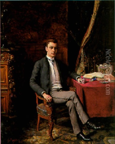 Jeune Homme Dans Son Interieur Oil Painting - Jules Joseph Lefebvre