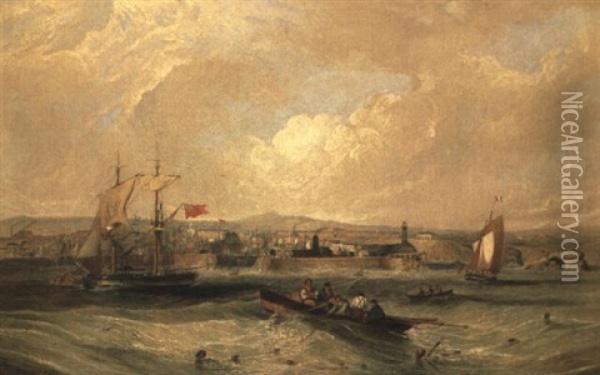 Fishing Boats Off Seaham Harbour, Co. Durham Oil Painting - John Wilson Carmichael