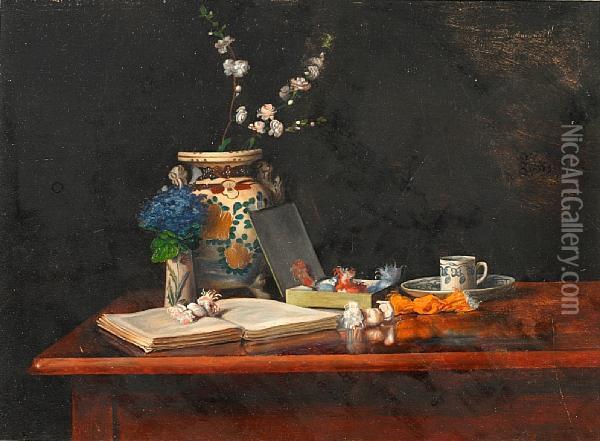 Still Life Of A Vase Of Flowers Oil Painting - Karoly, Karl Bachmann