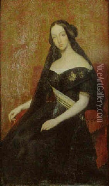 Portrait De La Duchesse De Joinville, Nee Bragance Oil Painting - Ary Scheffer