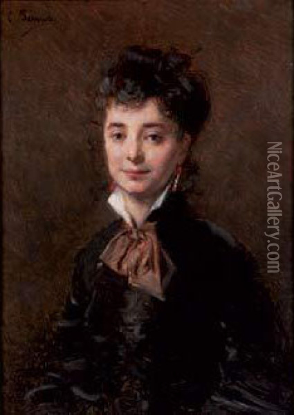 Portrait D'une Elegante, Circa 1890 Oil Painting - Charles Francois Pecrus
