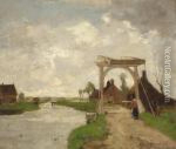 The Graafjes-bridge Inkortenhoef Oil Painting - Louis, Lodewijk Ph. Stutterheim