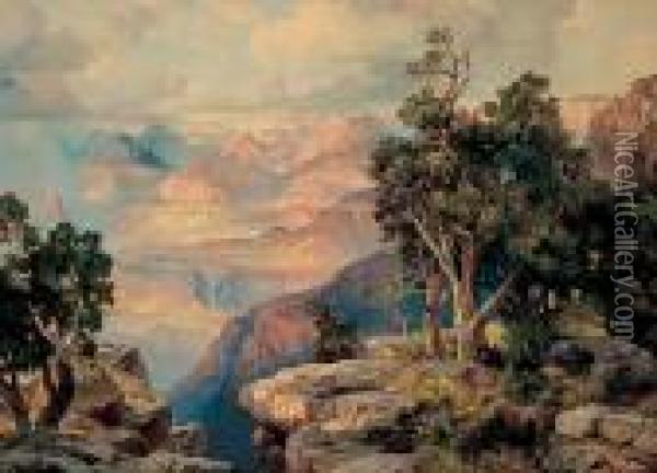Grand Canyon Of Arizona On The Santa Fe Oil Painting - Thomas Moran