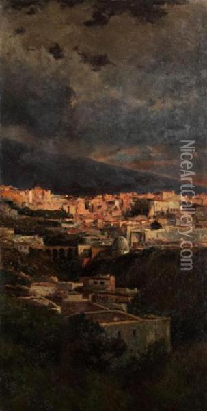 Italienische Stadt Im Abendlicht Oil Painting - Achille Vertunni