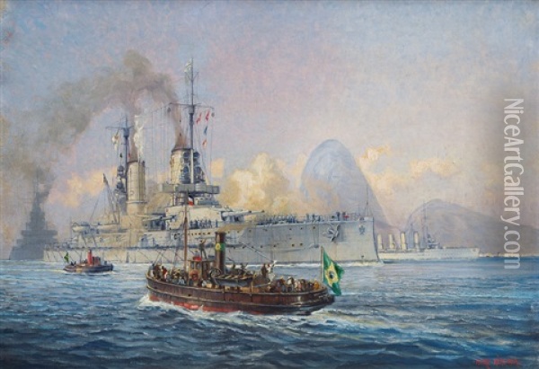 The Sms Kaiser In Front Of Sugar Loaf Mountain Oil Painting - Alexander Kircher
