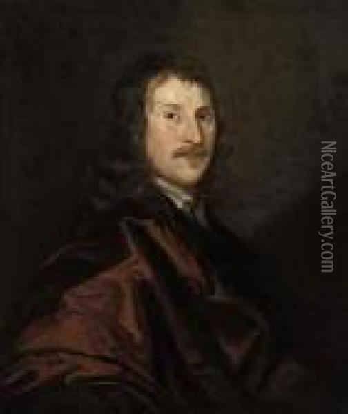 Portrait Of Sir Henry Cholmley 
Of Newton Grange (1609-1666), Bust-length, In A Red Mantle Oil Painting - Sir Peter Lely