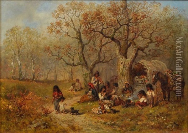Zigeunerlager Im Herbstwald Oil Painting - Wilhelm Friedenberg