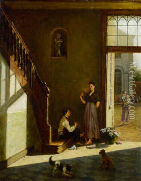 A Flower Seller At A Doorway Oil Painting - Girolamo Induno
