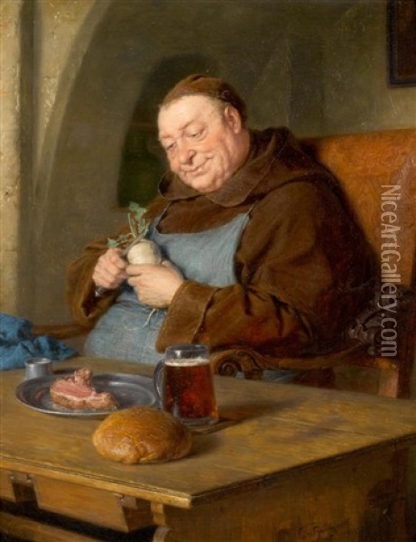 Sitzender Monch Beim Mahl Oil Painting - Eduard von Gruetzner