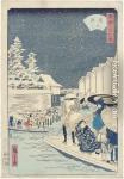 Famous Views Of Edo' And Others Oil Painting - Utagawa or Ando Hiroshige
