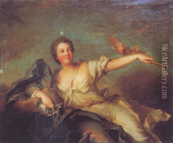 Portrait De La Marquise De Tonnelle En Aurore Oil Painting - Jean Marc Nattier