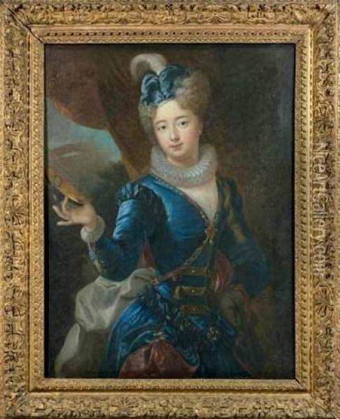 Portrait De Femme Au Masque Oil Painting - Jean Raoux