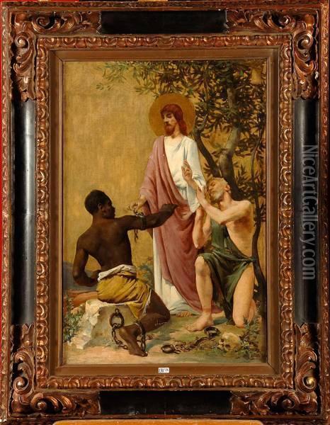 Le Christ Liberant Les Escalves Oil Painting - Auguste Antoine Thivet