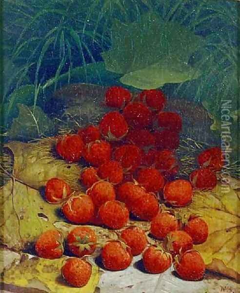 Strawberries Strewn on a Forest Floor Oil Painting - William Mason Brown