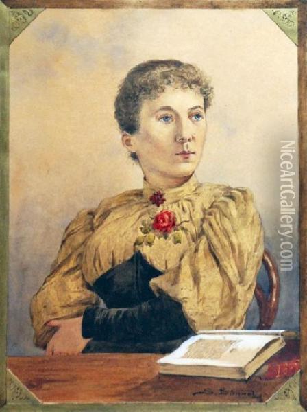 Portret Kobiety - Maria Konopnicka ? Oil Painting - Seweryn Bieszczad