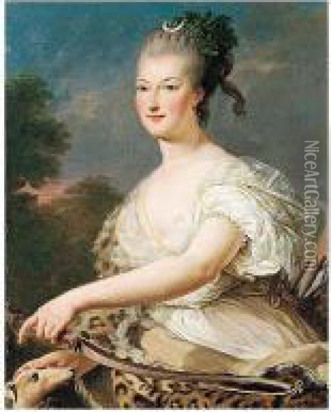 Portrait Of Lady, Half Length, In The Guise Of Diana Oil Painting - Louis-Michel Van Loo