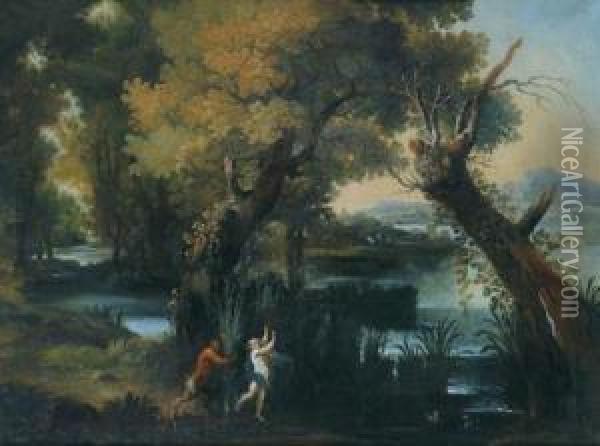 Paesaggio Boschivo Con Pan E Siringa Oil Painting - Abraham Govaerts