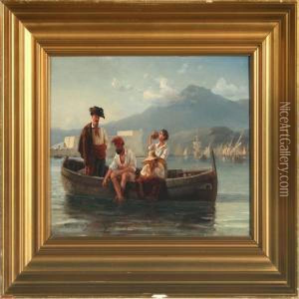 Italian Fishers In A Boat Oil Painting - Anton Melbye