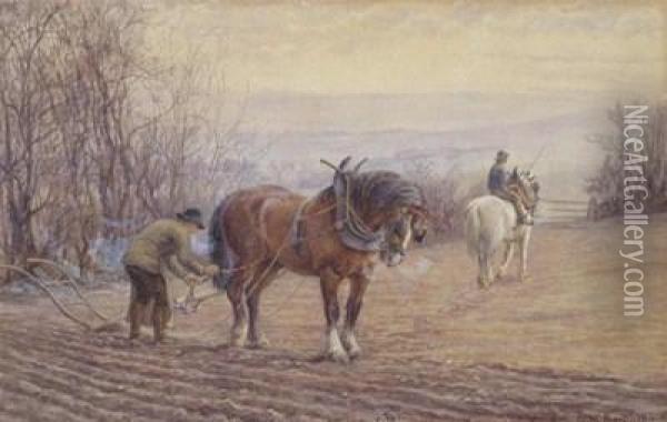 Adjusting The Plough Oil Painting - Edith Martineau