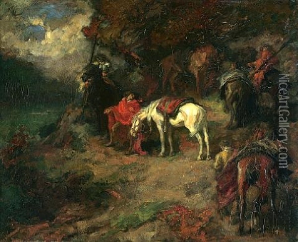 Horsemen On A Track In The Mountains Oil Painting - Johannes Hendricus Jurres