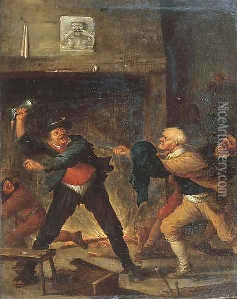 Boors fighting in an inn Oil Painting - Joos van Craesbeeck
