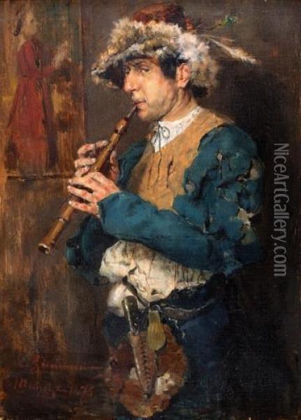 The Flutist Oil Painting - Ernst Karl Georg Zimmermann