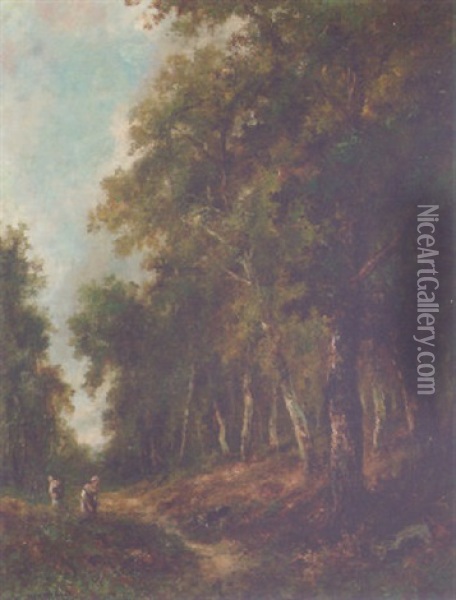 Peasants Gathering Faggots In A Wooded Landscape Oil Painting - Burkhard Mangold