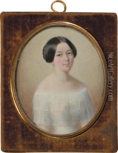 Portrait De Jeune Femme A La Robe Blanche Oil Painting - Leon Brzezinski