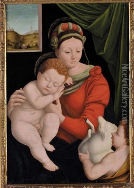 Madonna, Bimbo E San Giovannino Oil Painting - Bernardino Lanino