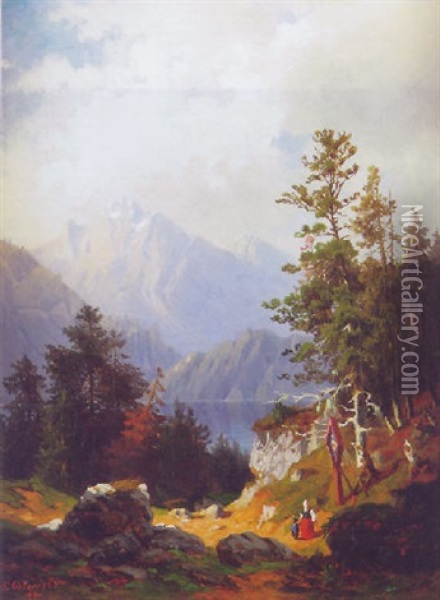 Blick Von Erhohter Warte Auf Den Kochelsee Oil Painting - Gustav Osterroht