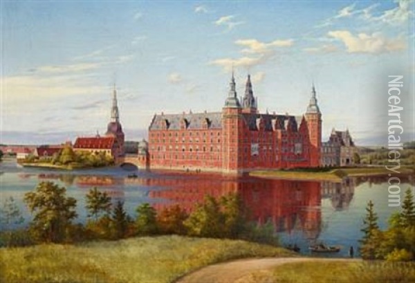 Landskab I Omegnen Af Frederiksborg, Med Slottet I Mellemgrunden (landscape With Frederiksborg Castle) Oil Painting - Ulrich Baudissin