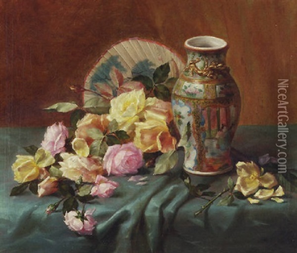 Still Life Of Roses And Chinoiserie Oil Painting - Joseph De Belder