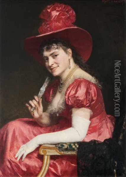 A Woman In A Red Dress Oil Painting - Yuri (Egor) Yakovlevitch Leman