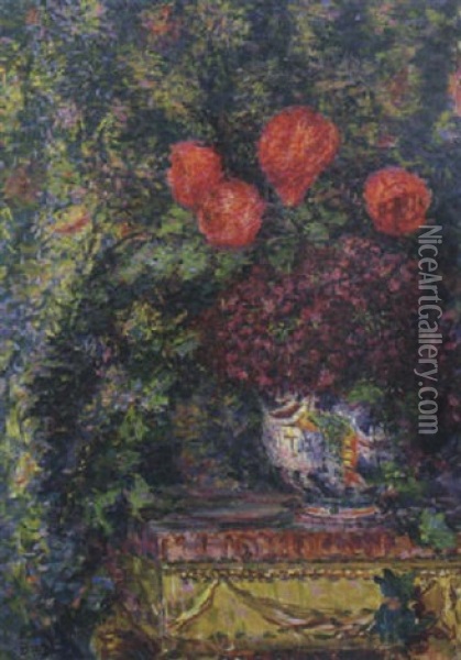 Vaso Con Fiori Oil Painting - Enrico della (Lionne) Leonessa