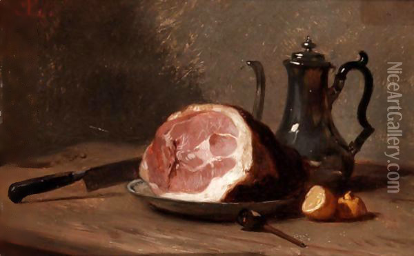 Still Life Of Ham Oil Painting - Eugene Lepoittevin