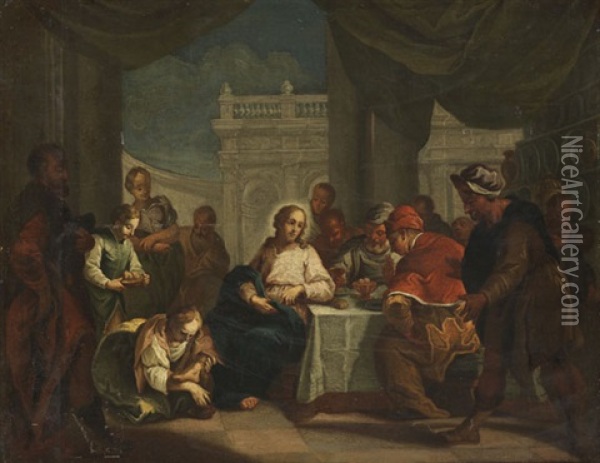 Christus Und Maria Magdalena Bei Der Fuswaschung Oil Painting - Jacopo Amigoni