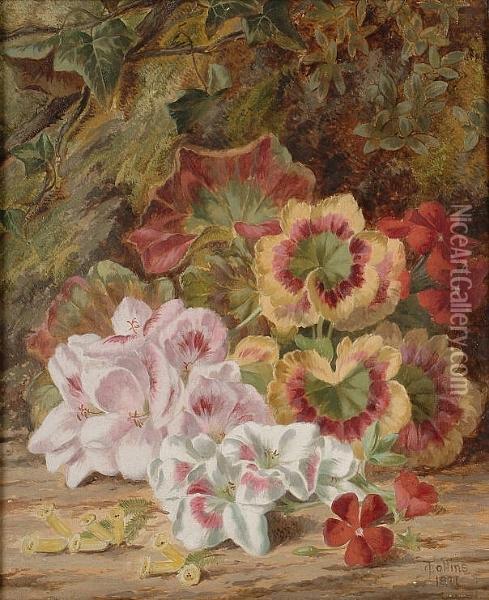 Still Life Of Flowers On A Mossy Bank Oil Painting - Thomas Collins