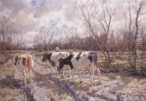 Leading The Cattle To Water Oil Painting - Arnold Marc Gorter