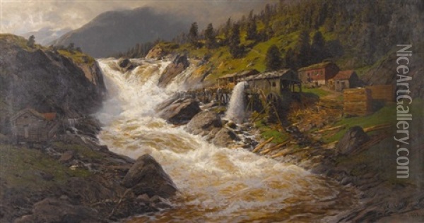 Norwegischer Wasserfall Oil Painting - Karl Paul Themistocles von Eckenbrecher