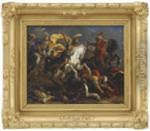 Battle Of Turks & European Cavalry Oil Painting - Jacques Courtois Le Bourguignon