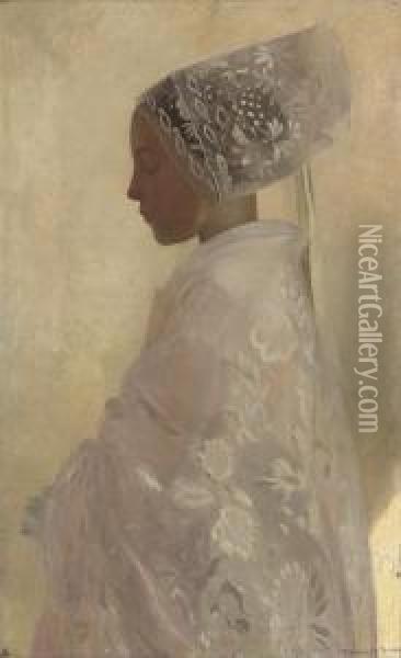 A Maiden In Contemplation Oil Painting - Gaston de Latouche