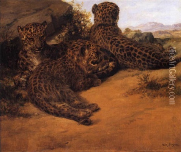 Trois Jeunes Pantheres Couchees Oil Painting - Rosa Bonheur