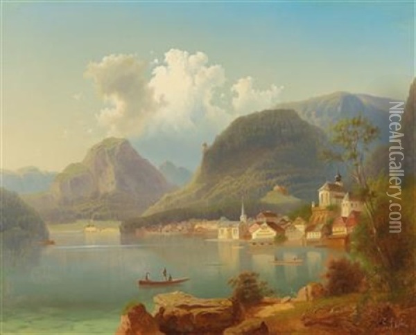 View Of Hallstatt Oil Painting - Ferdinand Lepie