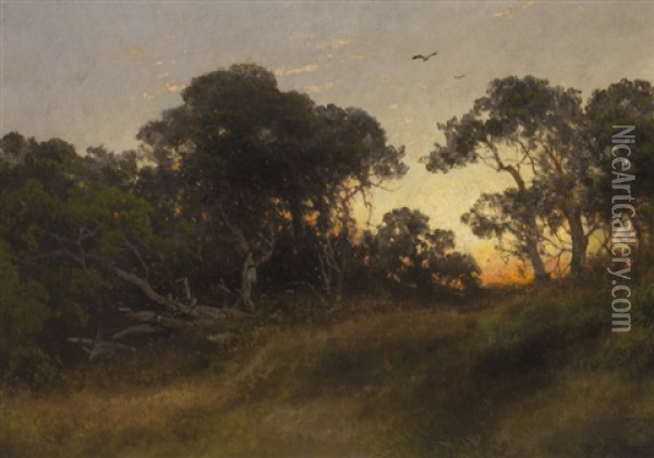 The Oaks At Sunset, Florida Oil Painting - Hermann Herzog