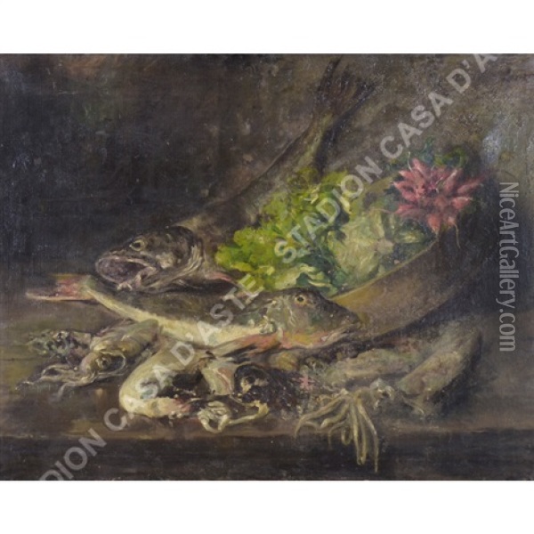 Natura Morta Con Pesci Oil Painting - Antonio Lonza