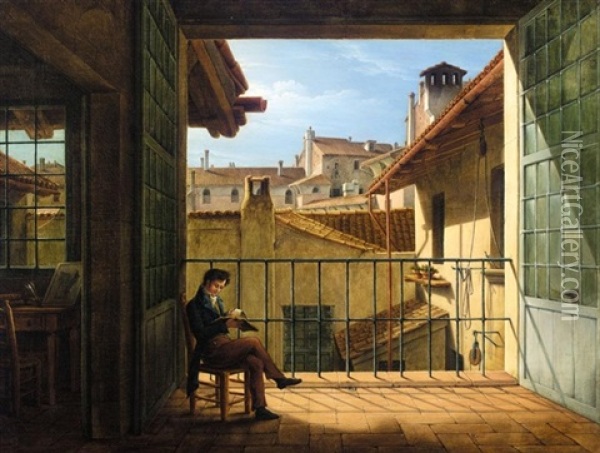 Udsigt Over Roms Tage (view Over Roman Rooftops) Oil Painting - Constantin (Carl Christian Constantin) Hansen