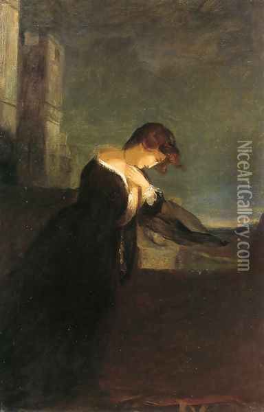 Lady on the Battlements of a Castle Oil Painting - Thomas Sully
