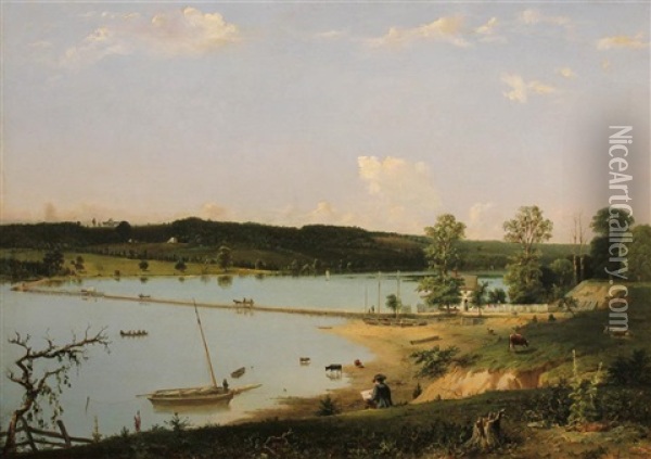 Bridge Over Hunting Creek, Alexandria, Virginia Oil Painting - William MacLeod