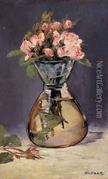 Moss Roses In A Vase Oil Painting - Edouard Manet